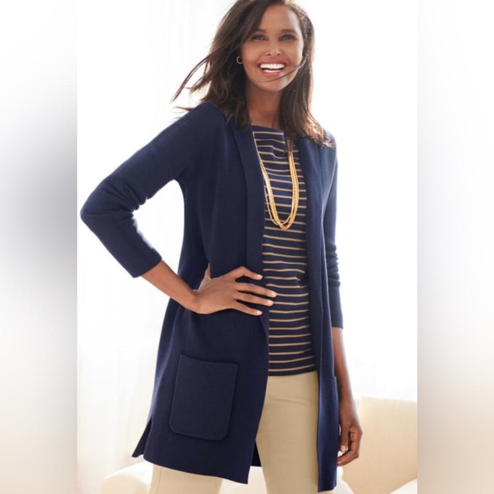 Talbots Sweater Blazer Navy Knit Duster Cardigan NWOT Size:Plus Petite 1X